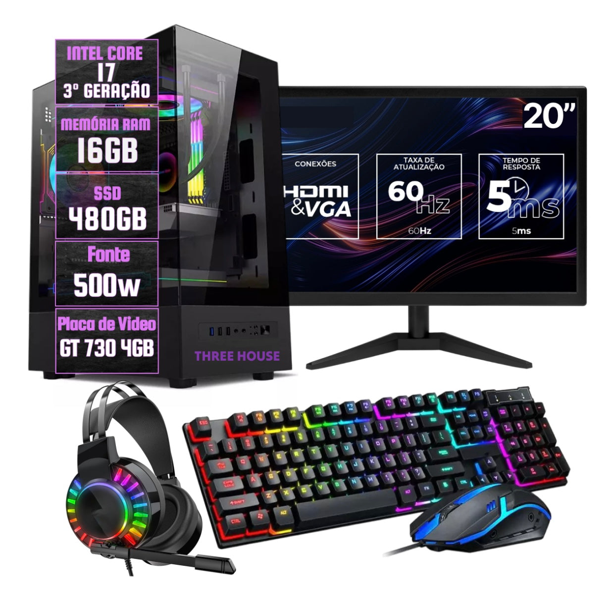 Pc Gamer Completo Cpu Intel I7 3.4ghz Ssd480gb 16gb Ram 500w