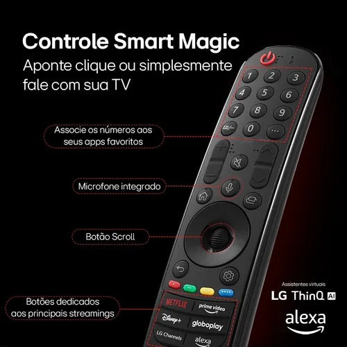 Smart TV 4K 65" LG UHD 65UT8050 Processador α5 Ger7 AI Alexa/Chromecast integrado Otimizador de Jogos webOS 24 Controle Smart Magic