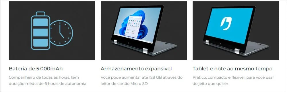 Notebook Positivo Duo 2 em 1 Intel Celeron C4128B-3 4GB 128GB 11,6" IPS HD Windows 11