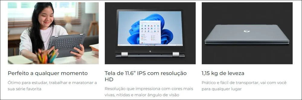 Notebook Positivo Duo 2 em 1 Intel Celeron C4128B-3 4GB 128GB 11,6" IPS HD Windows 11