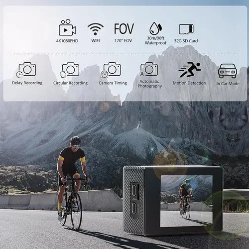 Câmera Esportiva 4k Ultra Hd Wi-fi Câmera Para Capacete Cor Preto