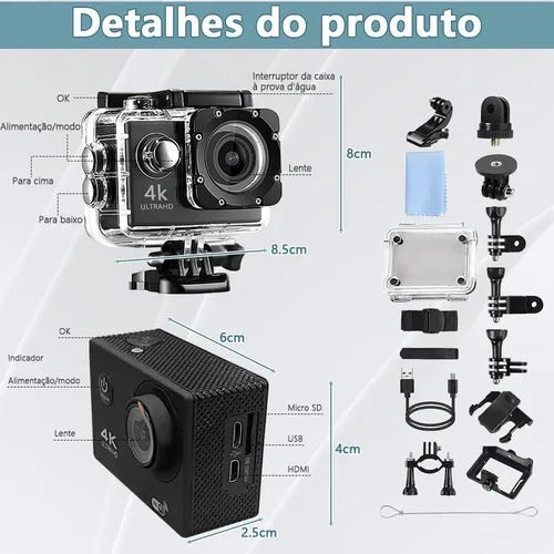 Câmera Esportiva 4k Ultra Hd Wi-fi Câmera Para Capacete Cor Preto