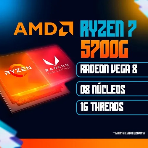 PC Gamer BluePC FIRE - AMD Ryzen 7 5700G, 16GB DDR4, Radeon VEGA, SSD 512GB, Fonte 500W - PG2E-1016FI