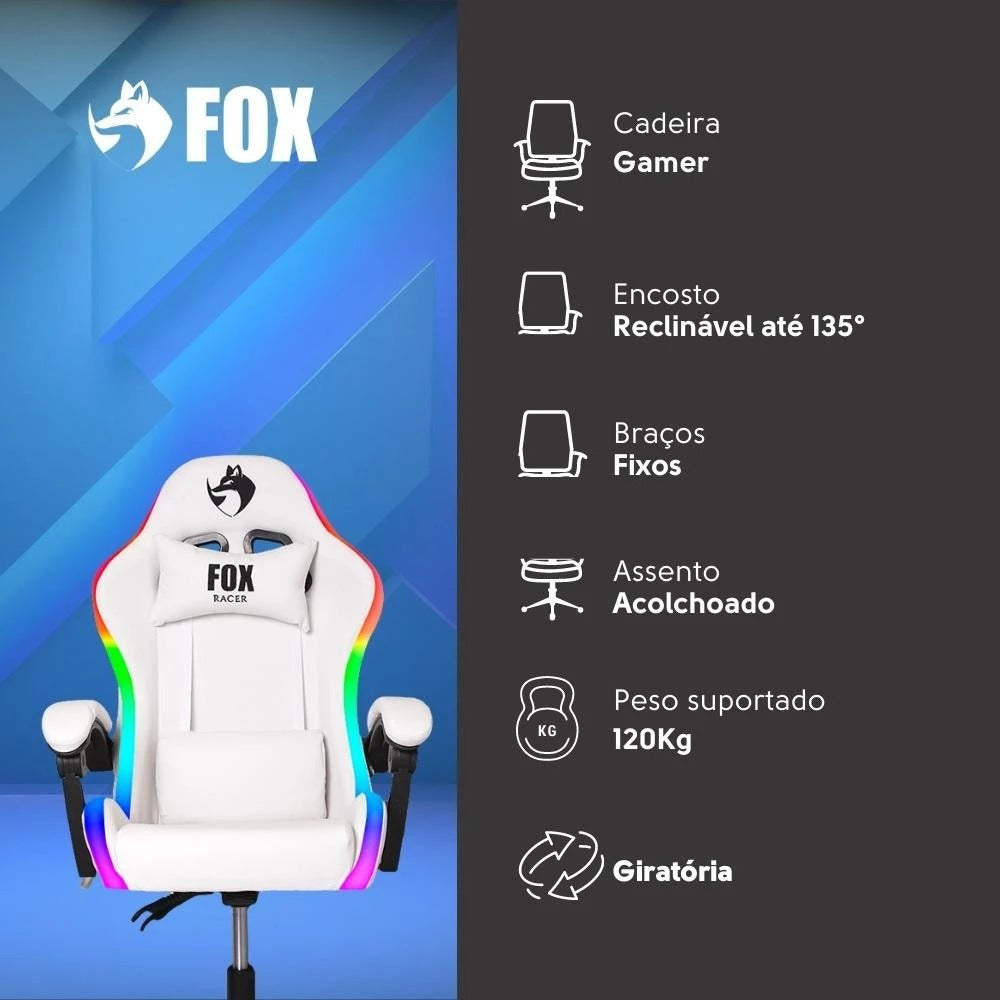 Cadeira Gamer Fox Racer Nordic Branca B98