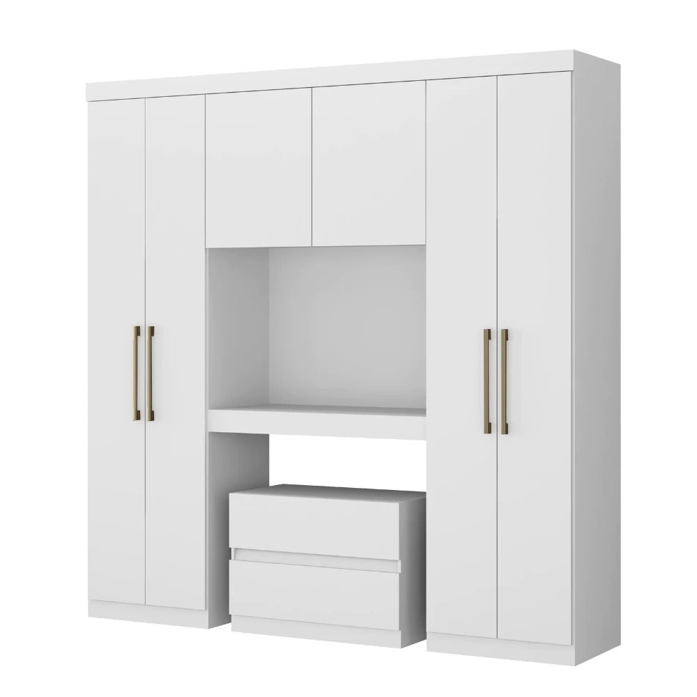 Guarda Roupa Casal 6 Portas 2 Gavetas Porto Branco com Painel de TV Carraro