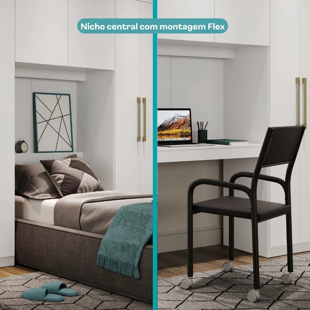 Guarda Roupa Casal 6 Portas 2 Gavetas Porto Branco com Painel de TV Carraro