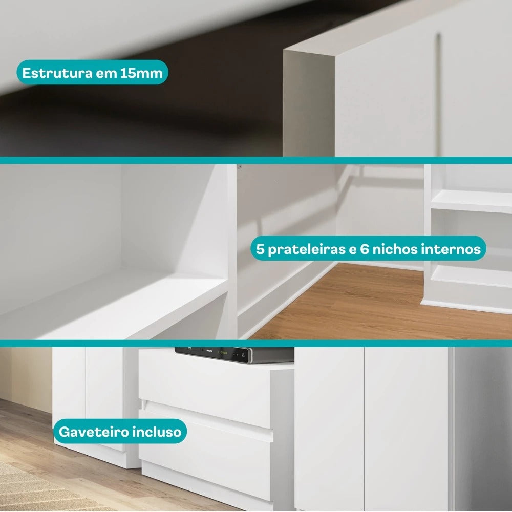 Guarda Roupa Casal 6 Portas 2 Gavetas Porto Branco com Painel de TV Carraro