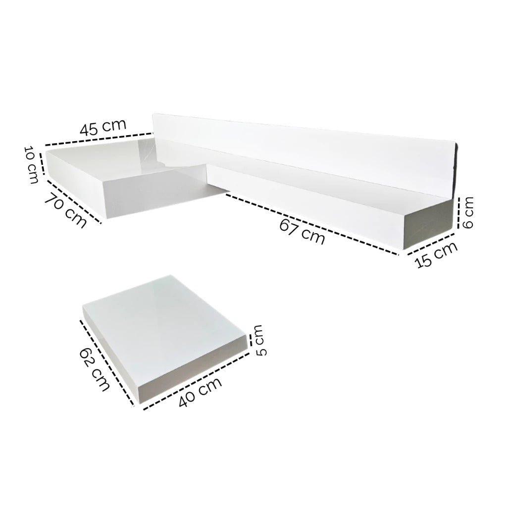 Kit Bancada + Prateleira e Extensor Branco 70x45 100% Porcelanato Resistente