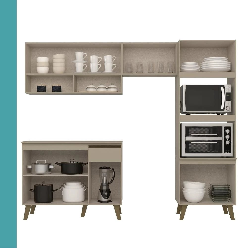 Armário de Cozinha Completa c Balcão Atlanta Essence Carraro Amêndoa