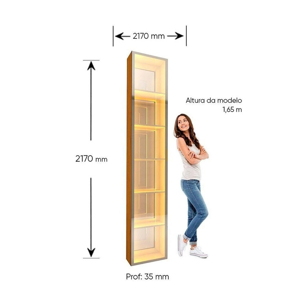 Cristaleira 1 Porta Reflecta com Fita Led com Espelho Luminare 100% Mdf