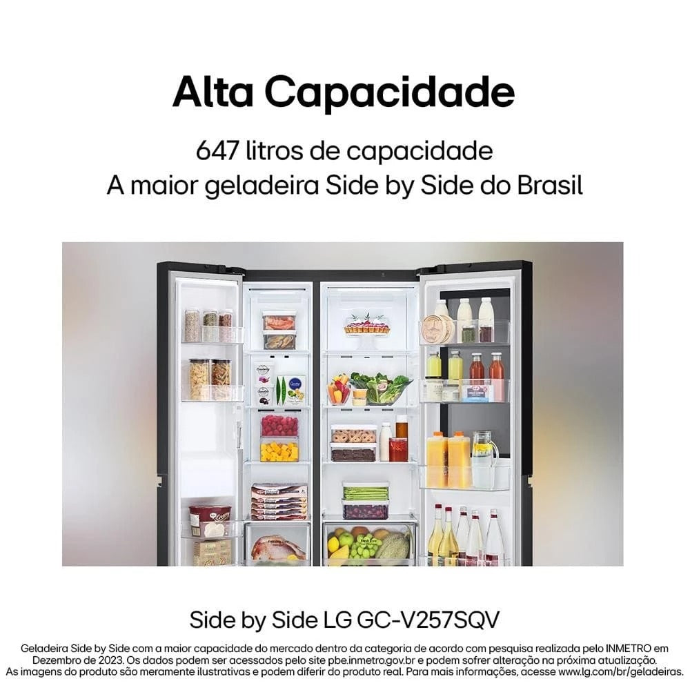 Geladeira LG Side by Side GC-V257SQV c Tec Smart Inverter InstaView e Design Premium Black Inox 647L