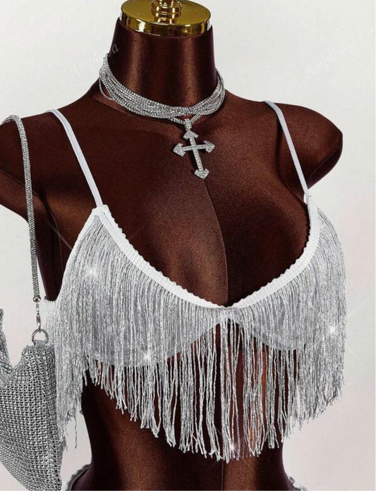 Conjunto Glam Shine Franja Prata - Boutique Joiá Rara