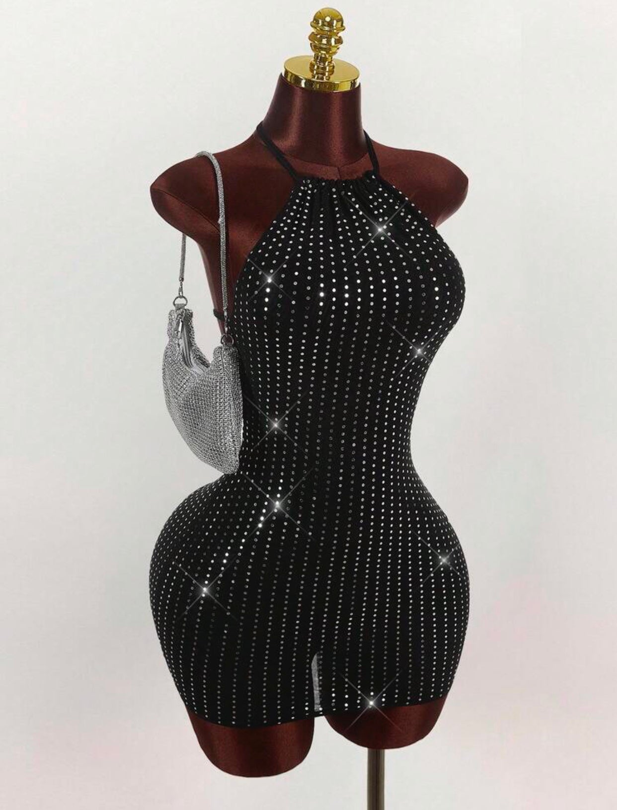 Vestido Curto Preto Glow com Strass