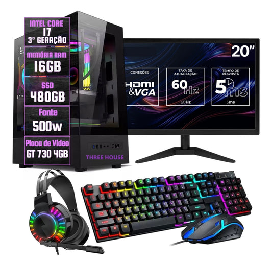 Pc Gamer Completo Cpu Intel I7 3.4ghz Ssd480gb 16gb Ram 500w