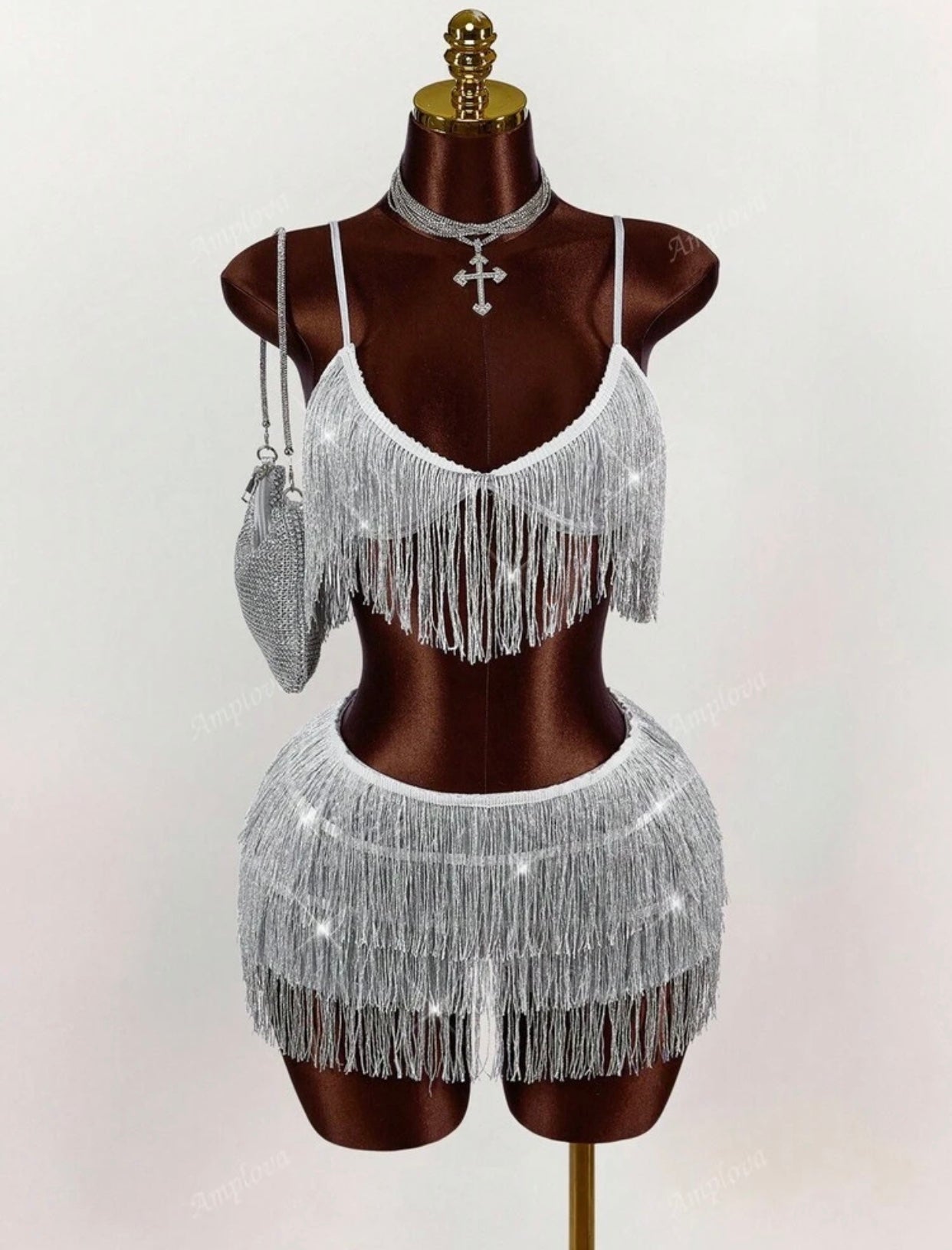 Conjunto Glam Shine Franja Prata - Boutique Joiá Rara