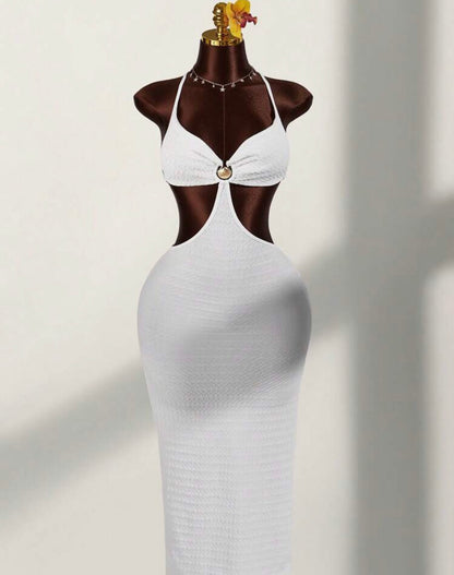 Vestido Longo Branco Cut-Out Elegante