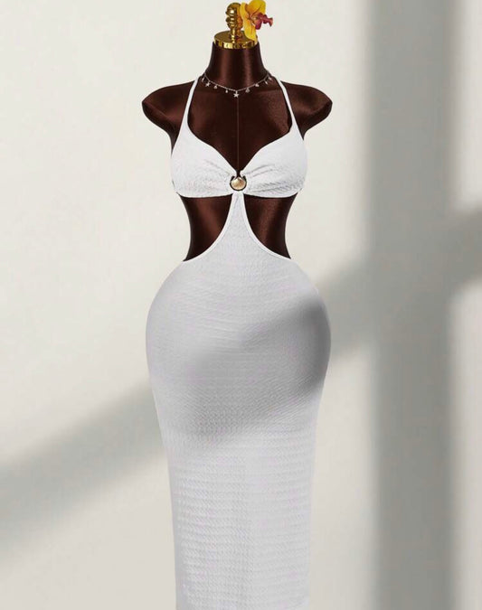 Vestido Longo Branco Cut-Out Elegante