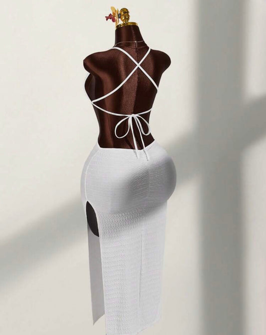 Vestido Longo Branco Cut-Out Elegante