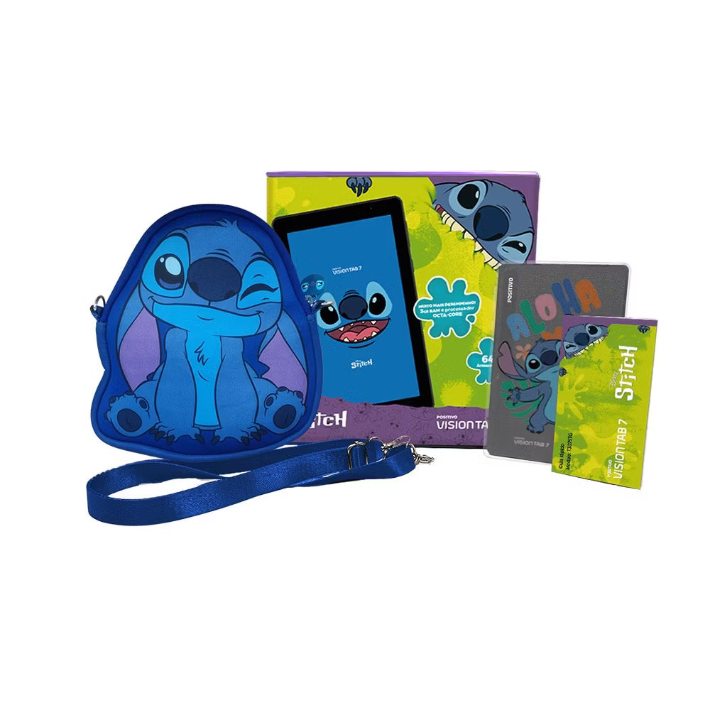Tablet Positivo Vision TAB 7 Stitch + Capa e Bolsa - Octa-Core 3GB RAM 64GB Android 14 Go Wi-Fi Tela 7” IPS – Preto