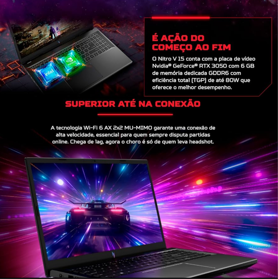 Notebook Gamer Acre Nitro V15 RTX 3050 i5-13420H