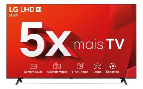 Smart TV 4K 65" LG UHD 65UT8050 Processador α5 Ger7 AI Alexa/Chromecast integrado Otimizador de Jogos webOS 24 Controle Smart Magic