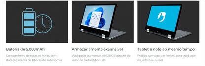 Notebook Positivo Duo 2 em 1 Intel Celeron C4128B-3 4GB 128GB 11,6" IPS HD Windows 11
