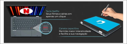 Notebook Positivo Duo 2 em 1 Intel Celeron C4128B-3 4GB 128GB 11,6" IPS HD Windows 11