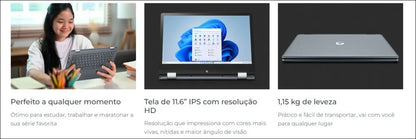 Notebook Positivo Duo 2 em 1 Intel Celeron C4128B-3 4GB 128GB 11,6" IPS HD Windows 11