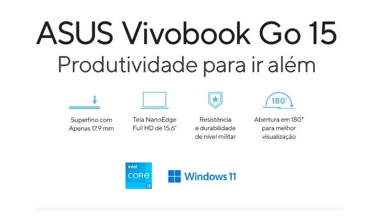 Notebook Asus Vivobook Go 15 E1504ga Intel Core I3 N305 4gb Ram 128gb Ssd Windows 11 Tela 15,6 Fhd Silver - Nj440w