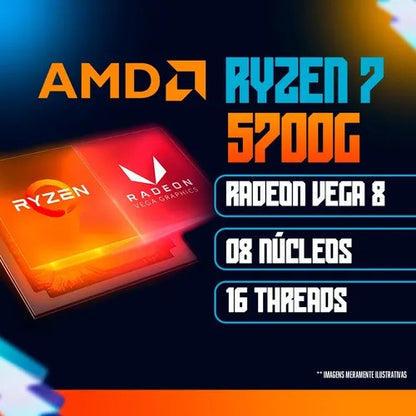 PC Gamer BluePC FIRE - AMD Ryzen 7 5700G, 16GB DDR4, Radeon VEGA, SSD 512GB, Fonte 500W - PG2E-1016FI