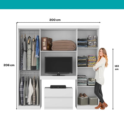 Guarda Roupa Casal 6 Portas 2 Gavetas Porto Branco com Painel de TV Carraro
