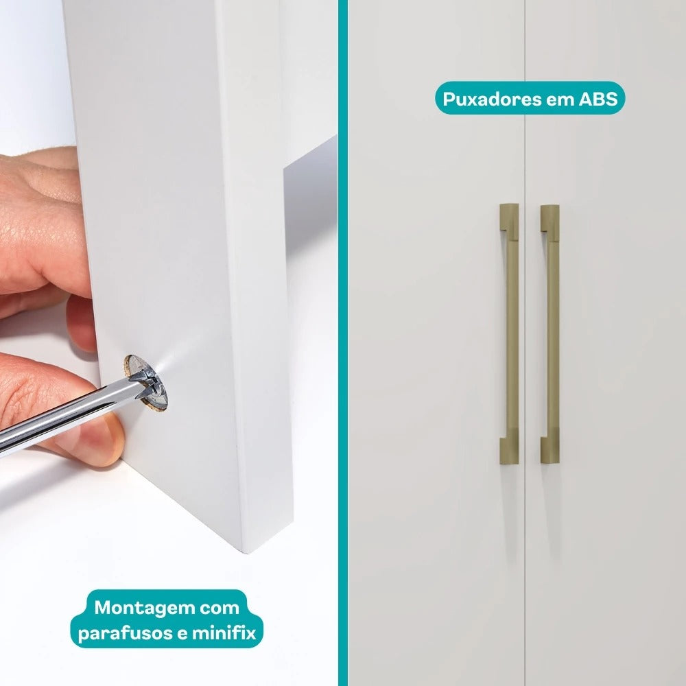 Guarda Roupa Casal 6 Portas 2 Gavetas Porto Branco com Painel de TV Carraro