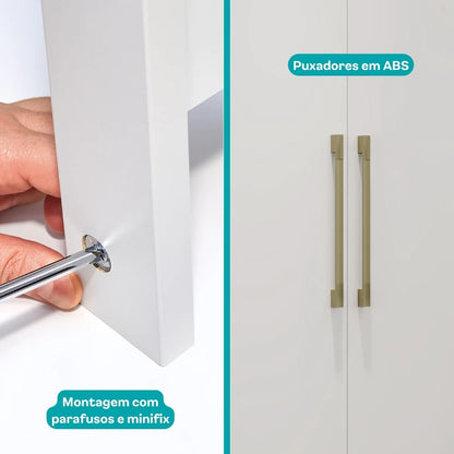 Guarda Roupa Casal 6 Portas 2 Gavetas Porto Branco com Painel de TV Carraro