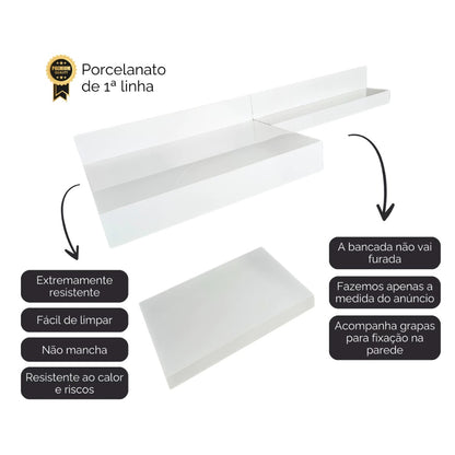 Kit Bancada + Prateleira e Extensor Branco 70x45 100% Porcelanato Resistente