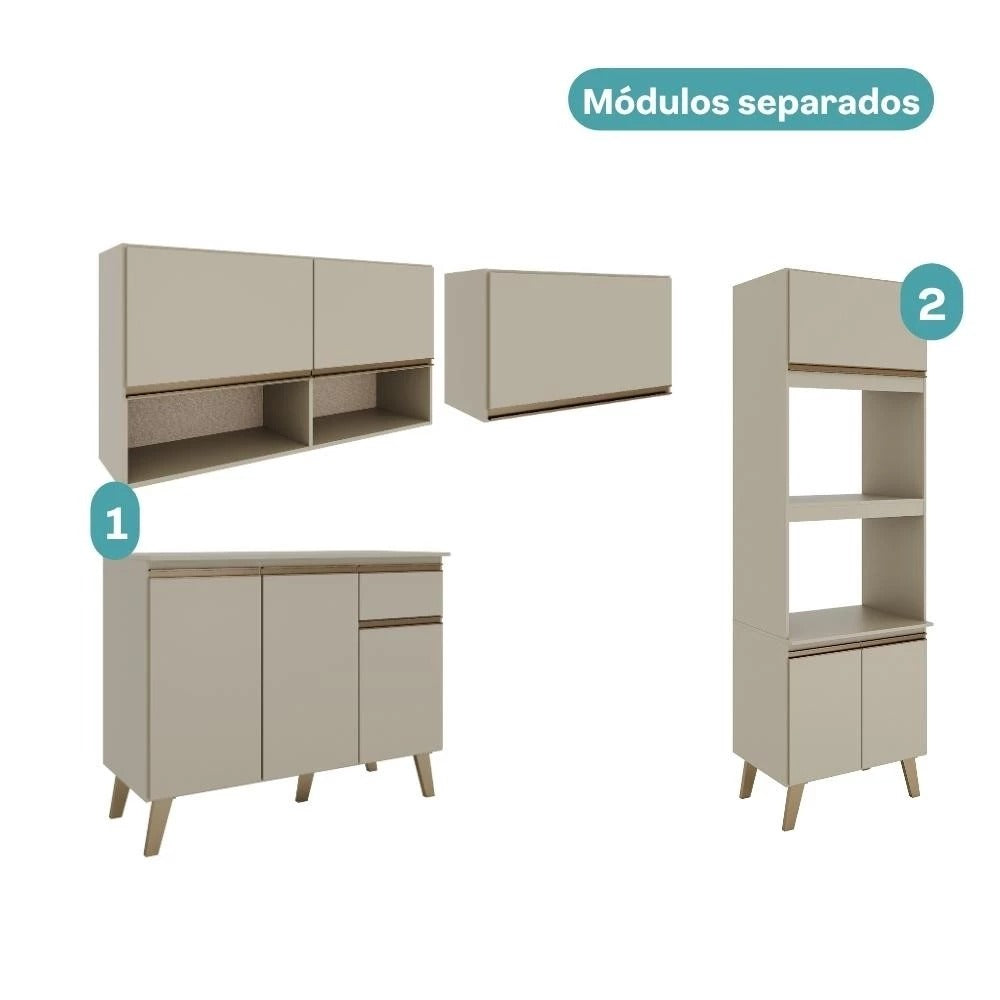 Armário de Cozinha Completa c Balcão Atlanta Essence Carraro Amêndoa