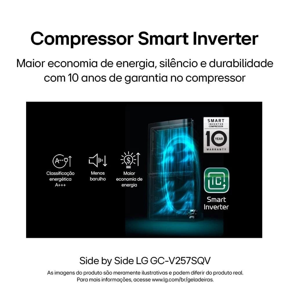 Geladeira LG Side by Side GC-V257SQV c Tec Smart Inverter InstaView e Design Premium Black Inox 647L