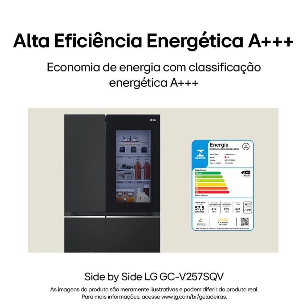 Geladeira LG Side by Side GC-V257SQV c Tec Smart Inverter InstaView e Design Premium Black Inox 647L