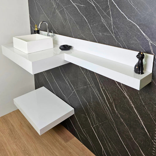 Kit Bancada + Prateleira e Extensor Branco 70x45 100% Porcelanato Resistente